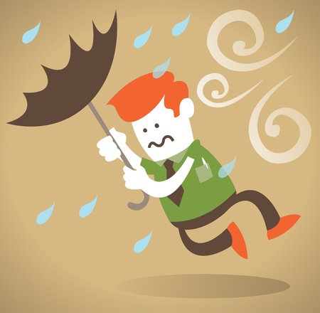 Retro Corporate Guy blown away with Umbrella のイラスト素材