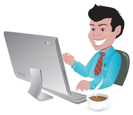 Happy man searching the internetのイラスト素材