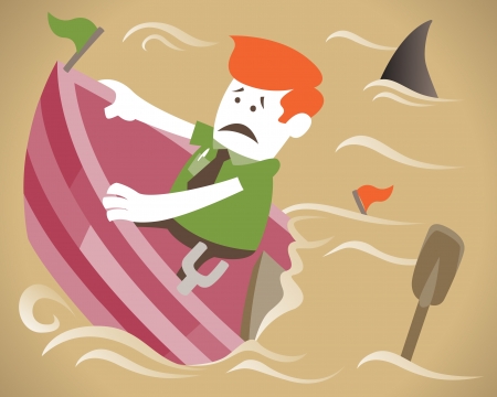 Corporate Guy onboard his sinking shipのイラスト素材