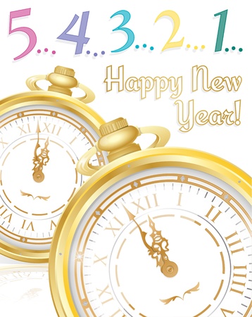 New Years Postcard with Pocket Watch のイラスト素材