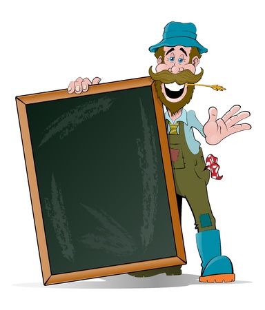 Happy Farmer with his Big Signのイラスト素材
