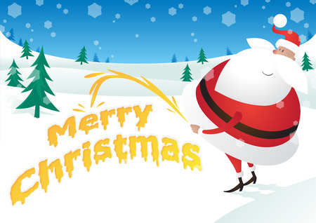Rude Santa takes the Pee and says Merry Christmasのイラスト素材