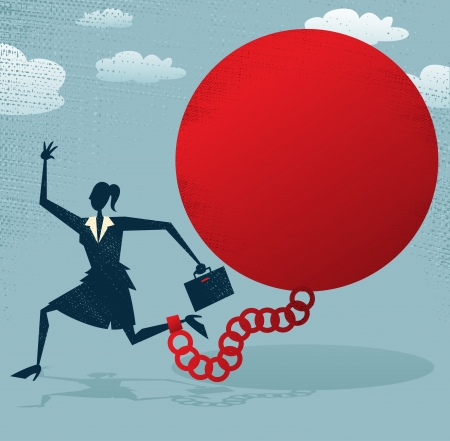 Abstract Businesswoman locked in a Ball and Chain のイラスト素材