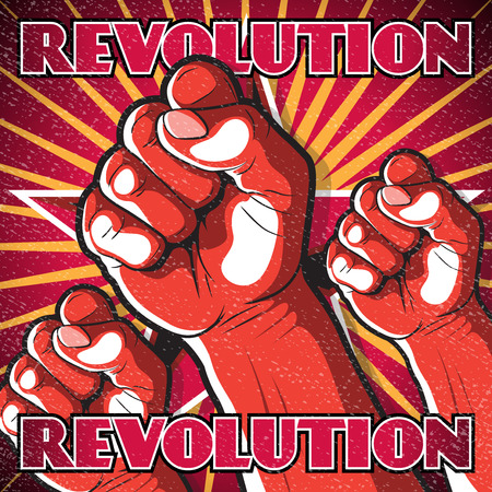 Retro Punching Fist Revolution Sign. Great illustration of Russian Propaganda style punching Fist symbolising Revolution.のイラスト素材