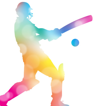 Colorful abstract illustration of a Cricket Player hitting a Six through a haze of summer blurs.のイラスト素材
