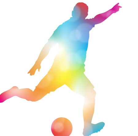 Colorful abstract illustration of a Soccer Player setting up to score a wonder strikers Goal in a Football match through a haze of summer blurs.のイラスト素材