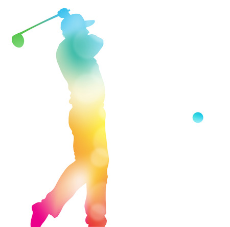 Colorful abstract illustration of a Golfer driving high to hit a hole in one in this Championship Tournament through a haze of summer blurs.のイラスト素材