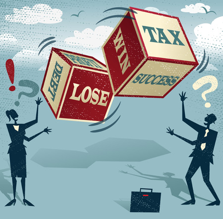 Abstract Business People take the ultimate gamble on their business futures by playing with the Financial Dice of Fortune. Foolish or Brave.のイラスト素材