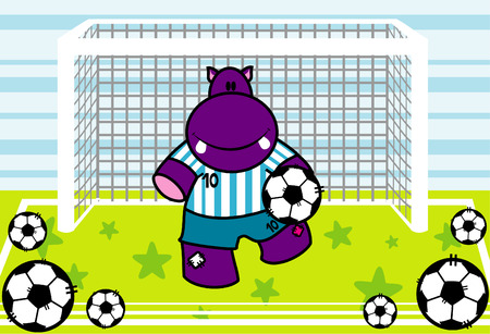 vector composition soccer goal keeper animal hippopotamusのイラスト素材