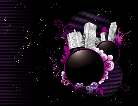 vector illustration of night city with dark backgroundのイラスト素材