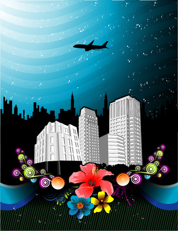 vector illustration of night city with cool backgroundのイラスト素材