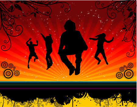 vector illustration of active people with cool backgroundのイラスト素材