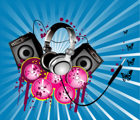 vector illustration of music elements with cool backgroundのイラスト素材