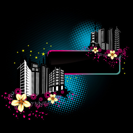 vector illustration of night city with cool backgroundのイラスト素材