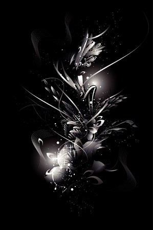 Black and white vector illustration of fantasy shapesのイラスト素材
