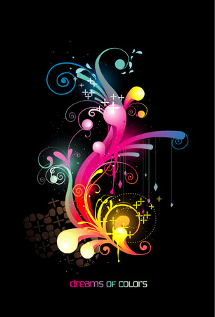 Fantasy shapes with neon colors at darkのイラスト素材