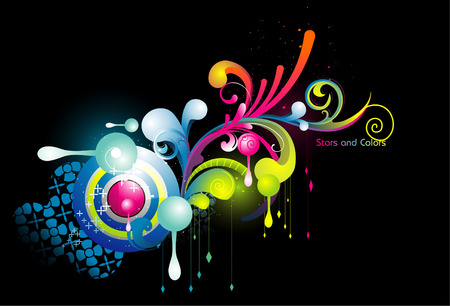 Fantasy shapes with neon colors at darkのイラスト素材