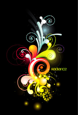 Fantasy shapes with neon colors at darkのイラスト素材