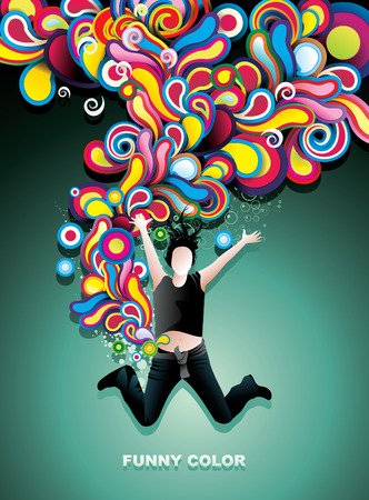 happy girl color vectorのイラスト素材