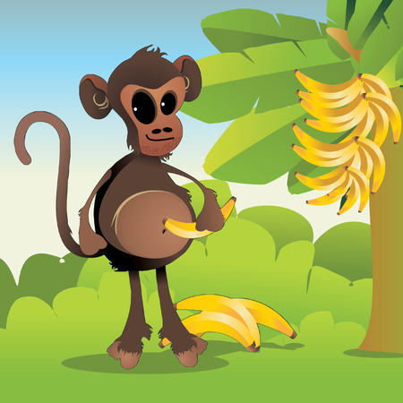 monkey with bananas vector のイラスト素材