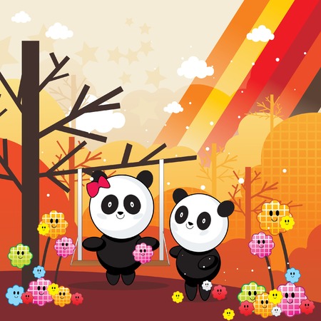 panda bear cartoon vectorのイラスト素材