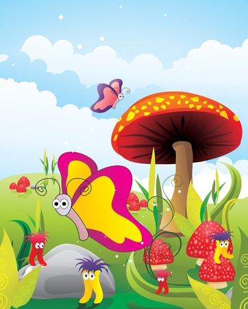 fantasy landscape with characters vectorのイラスト素材