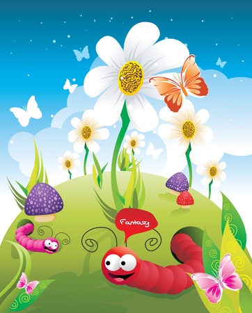 fantasy landscape with characters vectorのイラスト素材