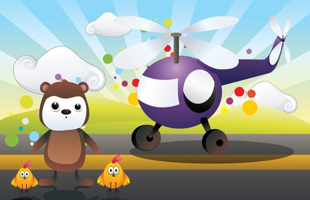 cartoon character and helicopter vectorのイラスト素材