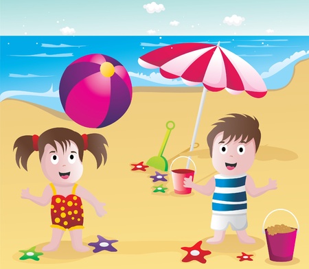 kids in the beach vectorのイラスト素材
