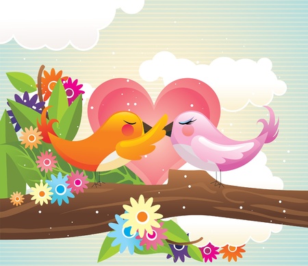 cartoon birds in love vector illustrationのイラスト素材