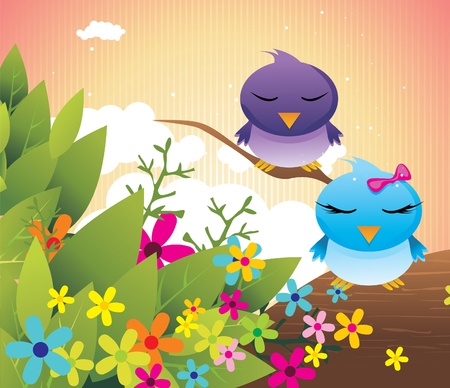 cartoon birds in love vector illustrationのイラスト素材