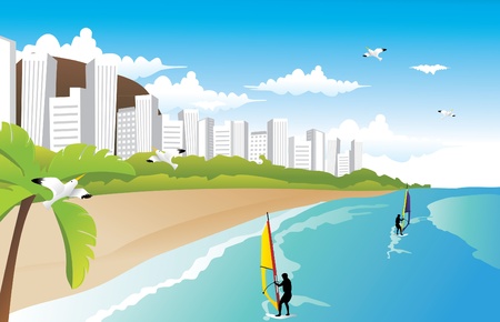 windsurf in the beach vectorのイラスト素材