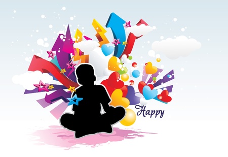boy seated surrounded by colors vectorのイラスト素材