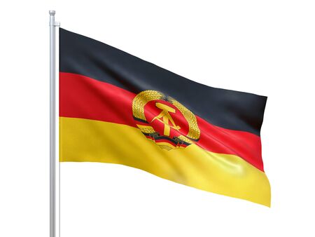 East Germany flag waving on white background, close up, isolated. 3D renderの写真素材