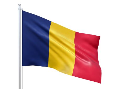 Chad flag waving on white background, close up, isolated. 3D renderの写真素材