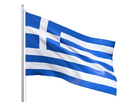Greece flag waving on white background, close up, isolated. 3D renderの写真素材