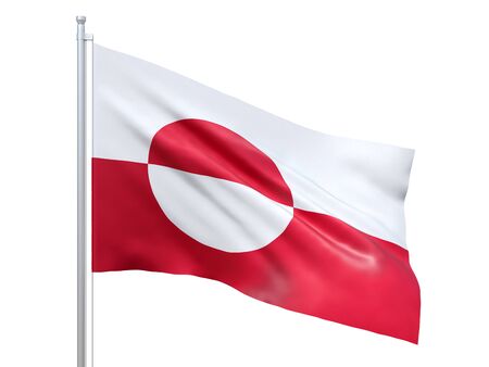 Greenland flag waving on white background, close up, isolated. 3D renderの写真素材