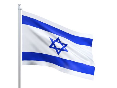 Israel flag waving on white background, close up, isolated. 3D renderの写真素材
