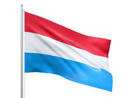 Luxembourg flag waving on white background, close up, isolated. 3D renderの写真素材
