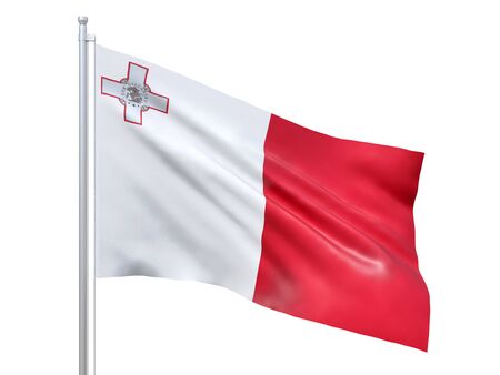 Malta flag waving on white background, close up, isolated. 3D renderの写真素材