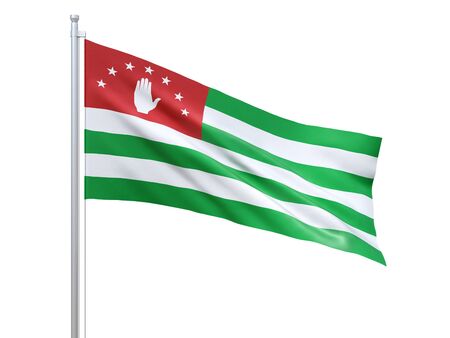Abkhazia flag waving on white background, close up, isolated. 3D renderの写真素材
