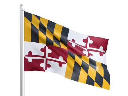 Maryland (U.S. state) flag waving on white background, close up, isolated. 3D renderの写真素材