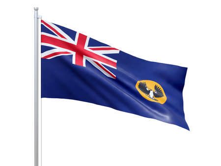 South Australia (state of Australia) flag waving on white background, close up, isolated. 3D renderの写真素材