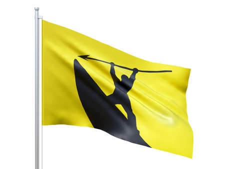 Sandefjord (municipality in Norway) flag waving on white background, close up, isolated. 3D renderingの写真素材