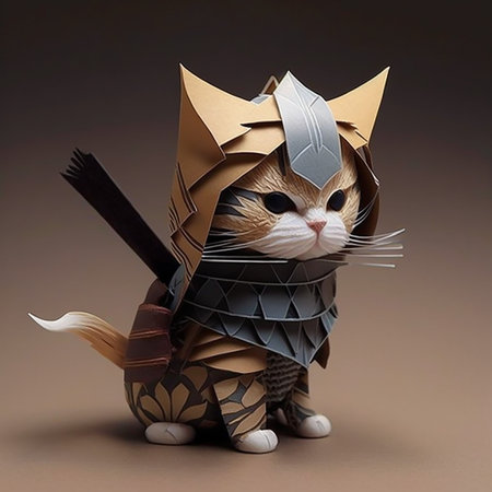 3D Illustration of a Cute Cat with a Sword in his Handの素材