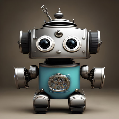 Cute robot on a gray background. 3d rendering illustration.の素材
