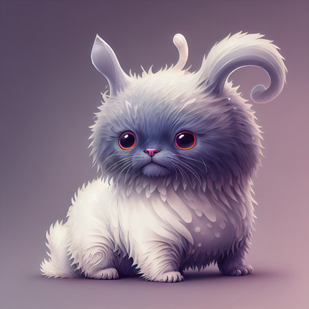 Cute fluffy cat with big ears and eyes. Vector illustration.の素材