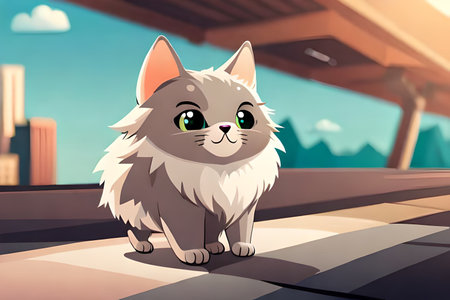 Cute cat sitting on the roof of the car. Vector illustration.の素材