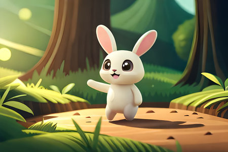 cute rabbit in the jungle - 3d rendered Illustration.の素材