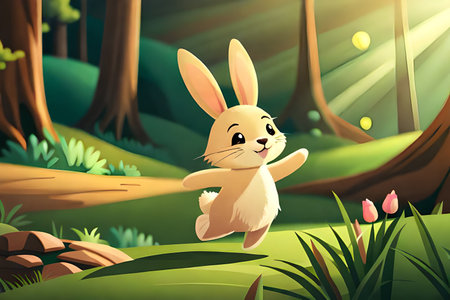 Easter bunny in the forest. Vector illustration. eps 10.の素材